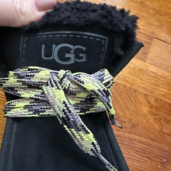 UGG Black Funkarra Cabin Boots with Fuzzy Trim - Picture 4 of 8